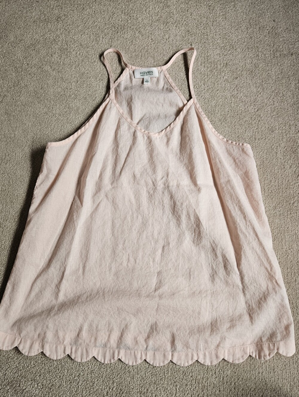 NWOT 100% Linen Haven Pink Scalloped Tank- XS